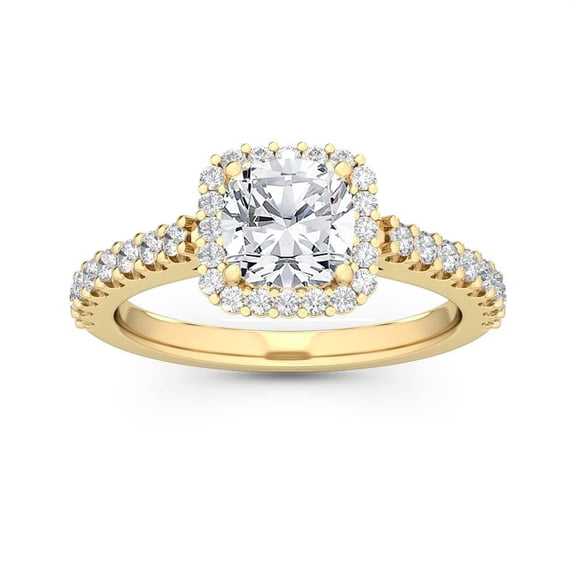 1 Carat (ctw) 14K Yellow Gold Cushion Cut LAB GROWN Diamond Halo Engagement Ring (Color E-F, Clarity VS2-SI1) HDD55513CU