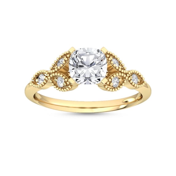 1 Carat (ctw) 14K Yellow Gold Cushion Cut LAB GROWN Diamond Side Stone ...