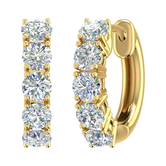 1 Carat (ctw) 14K Yellow Gold Round White Diamond Ladies Huggies Hoop Earrings (I1-I2 Clarity)-IGI Cert