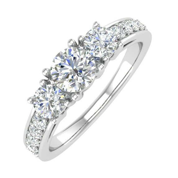 1 Carat (ctw) 3-Stone Diamond Engagement Ring in 14k White Gold (Ring Size 9.5) (I1-I2 Clarity)