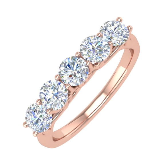 1 Carat (ctw) 5-Stone Diamond Wedding Band Ring in 10K Rose Gold (Ring Size 5.5)