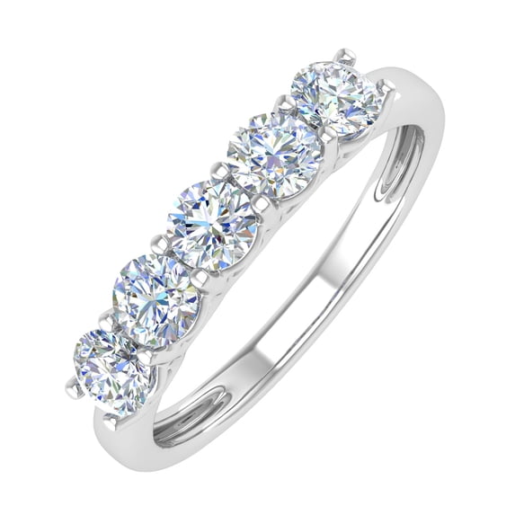 1 Carat (ctw) 5-Stone Diamond Wedding Band Ring in 10K White Gold (Ring Size 11)