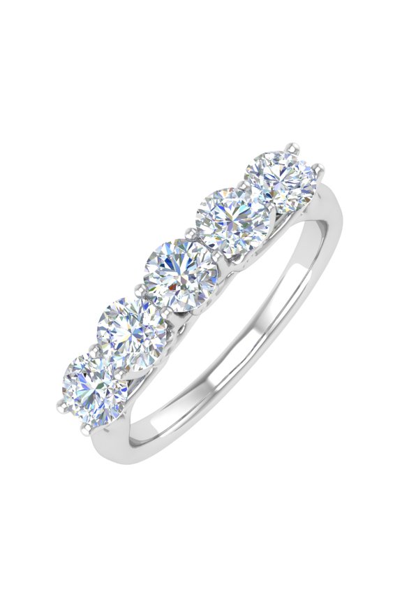 1 Carat (ctw) 5-Stone Diamond Wedding Band Ring in 10K White Gold (Ring Size 4)