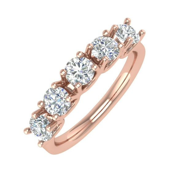 1 Carat (ctw) 5-Stone Diamond Wedding Band Ring in 14K Rose Gold (Ring Size 4.5)