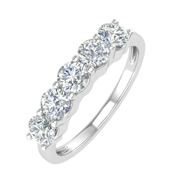 1 Carat (ctw) 5-Stone Diamond Wedding Band Ring in 14K White Gold (Ring Size 7.75)