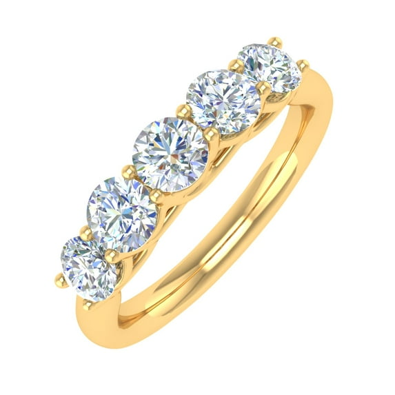 1 Carat (ctw) 5-Stone Diamond Wedding Band Ring in 14K Yellow Gold (Ring Size 4.25)