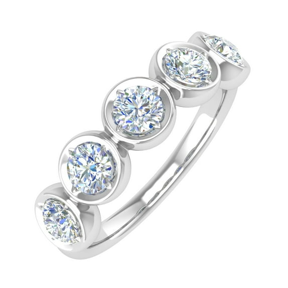 1 Carat (ctw) Bezel Set 5-Stone Diamond Wedding Band Ring in 10K White Gold (Ring Size 7)