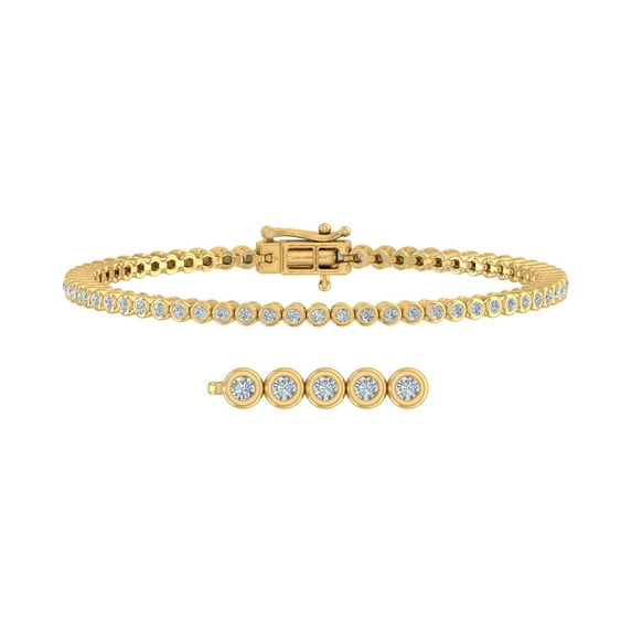 1 Carat (ctw) Bezel Set Round Diamond Ladies Tennis Link Bracelet in 14K Yellow Gold (7.5 Inch) (I1-I2 Clarity)