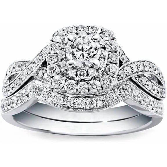 1 Carat (ctw) Bridal Set Moissanite engagement rings for women Platinum Plated Silver Princess moissanite rings