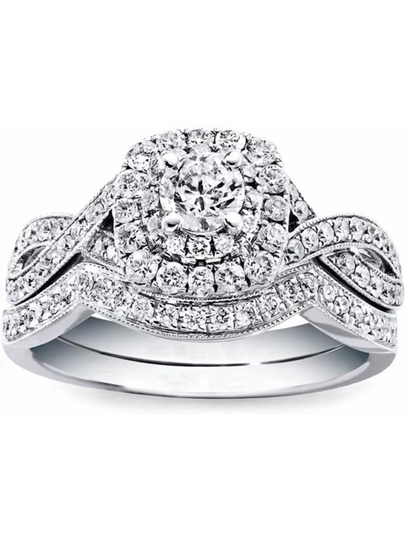 1 Carat (ctw) Bridal Set Moissanite engagement rings for women Platinum Plated Silver Princess moissanite rings