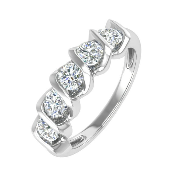 1 Carat (ctw) Channel Set 5-Stone Diamond Wedding Band Ring in 10K White Gold (Ring Size 10.25)