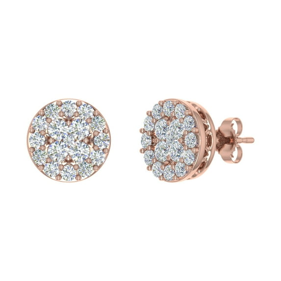 1 Carat (ctw) Cluster Diamond Stud Earrings in 14K Rose Gold (SI1-SI2 Clarity)