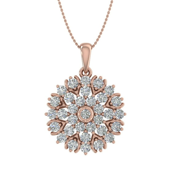 1 Carat (ctw) Diamond Flower Shaped Pendant Necklace in 10K Rose Gold (Silver Chain Included) - IGI
