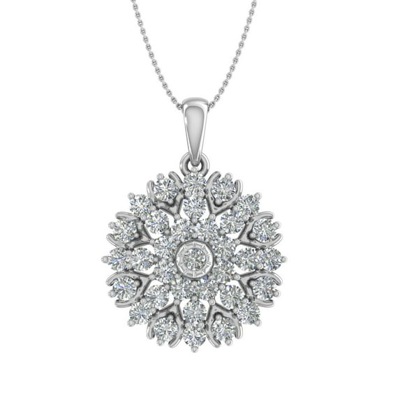 1 Carat (ctw) Diamond Flower Shaped Pendant Necklace in 10K White Gold (with Silver Chain)