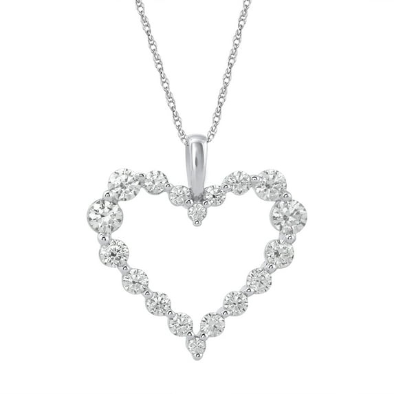 1 Carat (ctw) Diamond Heart Pendant Necklace in 14k White Gold (Silver Chain Included)