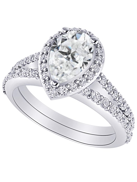 1 Carat (ctw) Platinum Pear Cut LAB GROWN Diamond Engagement Ring Pear Shaped Halo Diamonds Wedding Bridal Set (Color D-E Clarity VS1-VS2)