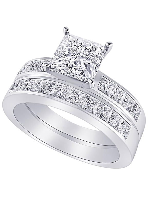 1 Carat (ctw) Platinum Princess Cut LAB GROWN Diamond Engagement Ring Channel Set Princess Cut Diamond Wedding Bridal Set (Color H-I Clarity VS1-VS2)