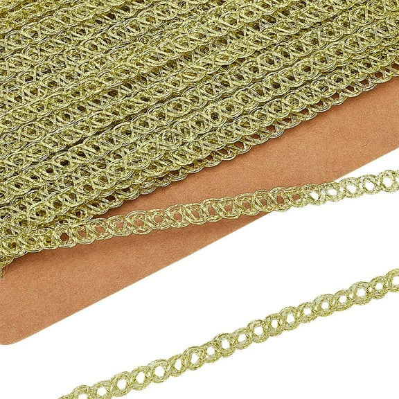 1 Card 10 Yards Metallic Braid Trim 1/8 inch Wide Champagne Yellow Metallic Gimp Braid Trim Wave Pattern Sewing Ribbon Nylon Lace Trim Wave Edge Lace Trim for Party Clothes Curtain Decor