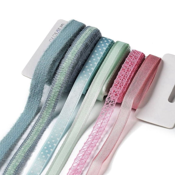 1 Card 18 Yards 6 Colors Polyester Ribbon for DIY Handmade Craft Hair Bowknots and Gift Decoration Rainbow Color Palette Mixed Color 3/8~1/2 inch(10~12mm) 3 yards/color