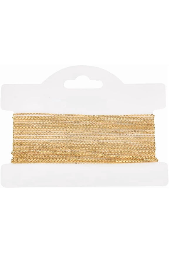 1 Card Brass Flat Cable Chains Soldered with Spool Nickel Free Real 18K Gold Plated 1.5x1.1x0.3mm 16.40 Feet(5m)/Card