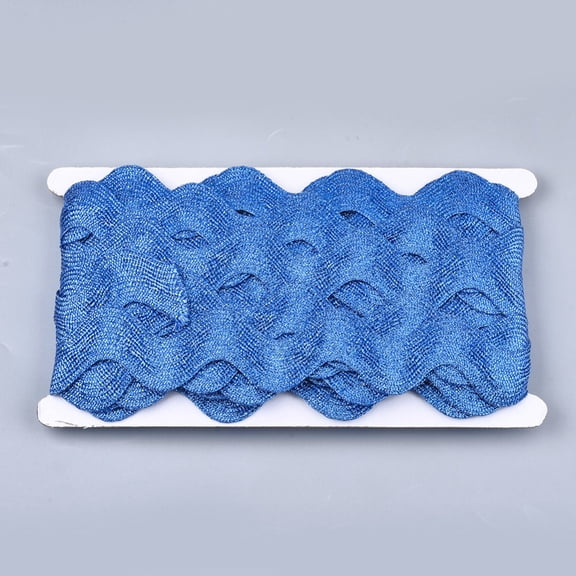 1 Card Polyester Ribbons Wave Shape Dodger Blue 38~40mm 10yard/card