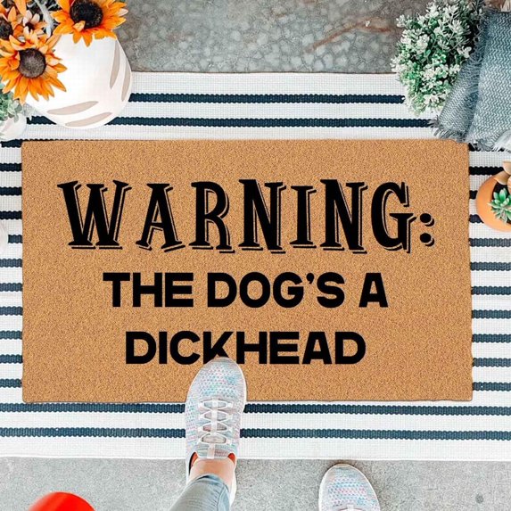 1*Carpet Funny Doormat Front Door Mat Entryway Outdoor Mat Entry Brown Mat House Warming Gift Mat with Heavy Duty Front Porch Welcome Mats (Warning the Dog'S a Dickhead)