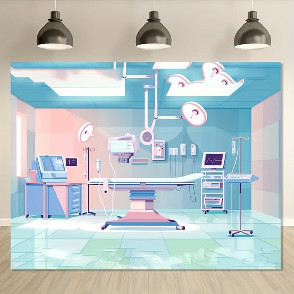 1 Cartoon Hospital Ward Backdrop — 100% Durable Fabric, Machine Washable. Versatile Decoration for Classrooms and Offices; Suitable for General Holiday Decor.