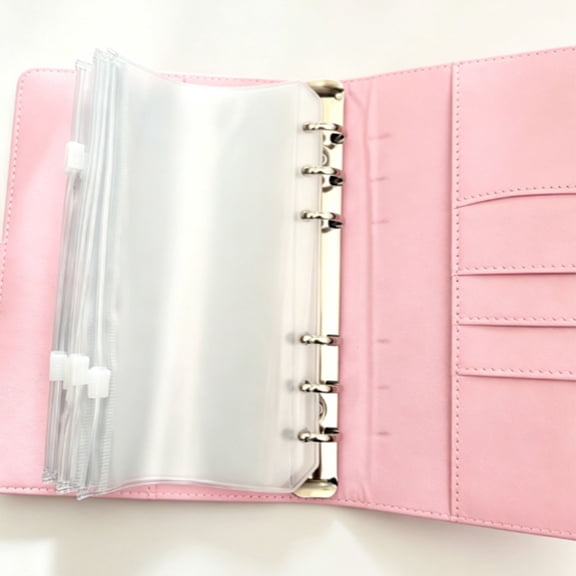 1 Case: A6 Pink PU Leather Budget Notebook with 12 Zipper Pockets, 6-Ring Loose-Leaf Binder, Cash Envelope Organizer for Expense Tracking, Savings Goal Planner, By Harlik