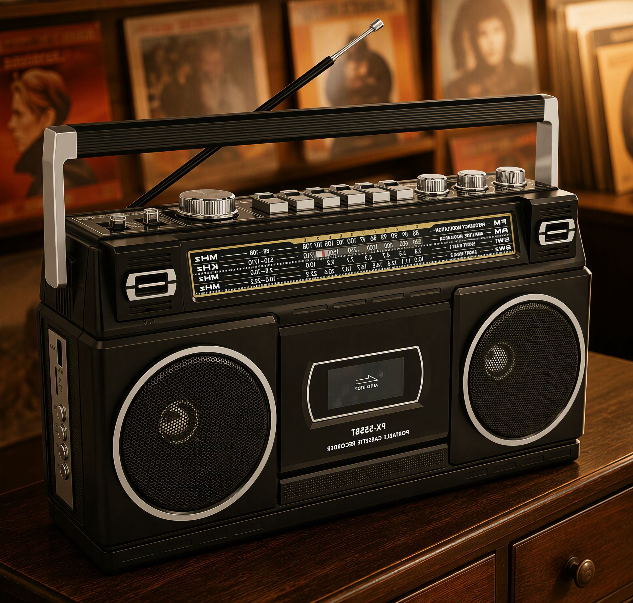 1 Cassette Player Boombox with Bluetooth, AM/FM/SW Radio, Record to USB, 24W Stereo Speakers, 4 Modes, Portable Retro Design, Black