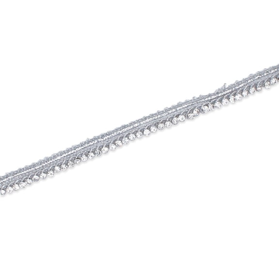 1 Centimeter Diamond Rhinestone Metallic Cord Braided Trim By The Yard For Sewing, Crafts, Decor, & Upholstery Projects (Silver / 5 Yards)