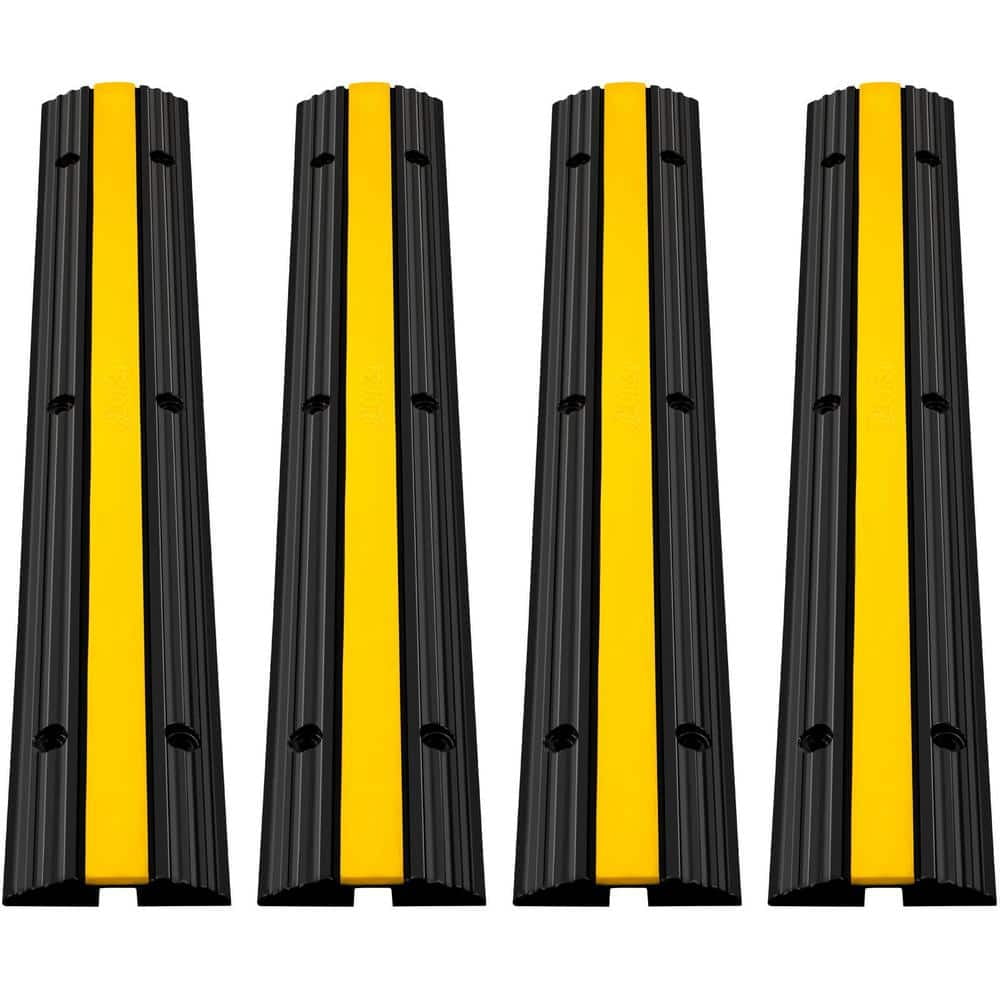 1-Channel Black and Yellow Rubber Cable Protector Ramps (4-Pieces)