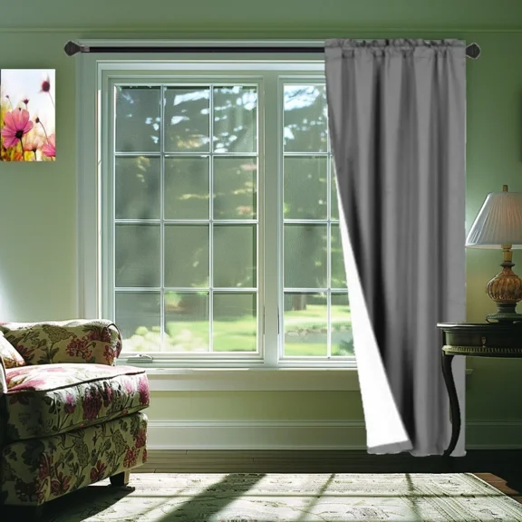 Gorgeous Home Linen 1 Charcoal Panel Rod Pocket 75% Privacy Foam Lined Window Dressing Light Filtering R64 Size 35" wide X 63" length