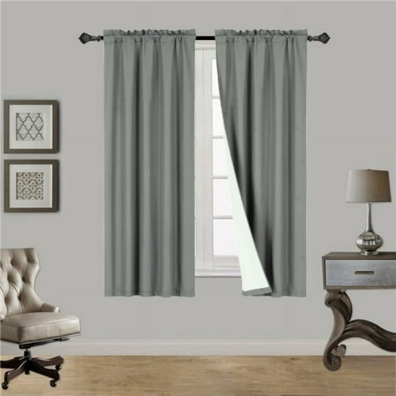 1 Charcoal Single Panel Solid Foam Lined Blackout Window Curtain Panel Treatment Drape Rod Pocket Size 63" Long R64