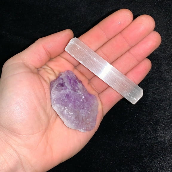 (1) Charged Lavender Amethyst Rough Gemstone + A FREE Selenite Charging Stick