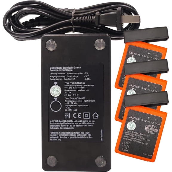 (1 Charger + 3 Battery) AC 100V-240V QA108600 QD108300 Charger D-74564 with 3.6V 2100mAh HBC Crane Remote Control BA223030 Ni-MH Rechargeable Battery