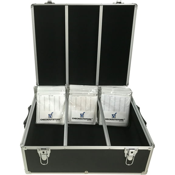 (1) CheckOutStore Aluminum CD/DVD Media Hanging Sleeves Storage Box (Holds Up To 600 Discs) (Black)