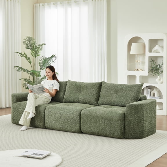 1. ChenyueFurn Cozy Upholstered Chenille Sofa, 109" Three Seater with Thick Armrest & Backrest,Green