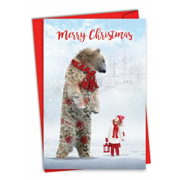1 Christmas Card with Envelope - Patterned Animals Bear C2940CXSG