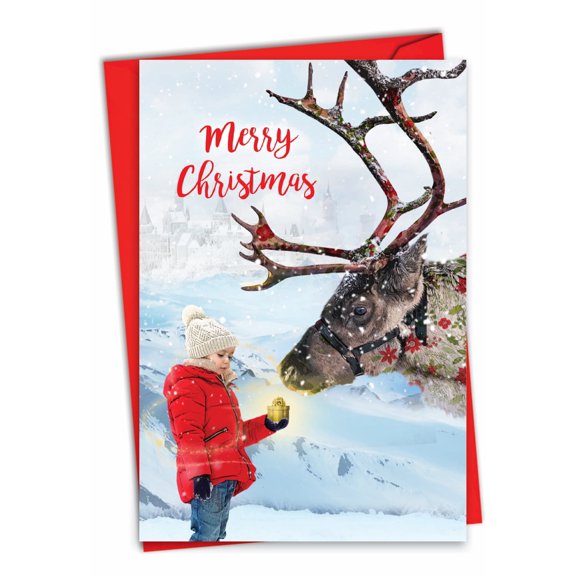 1 Christmas Card with Envelope - Patterned Animals Reindeer C2940GXSG