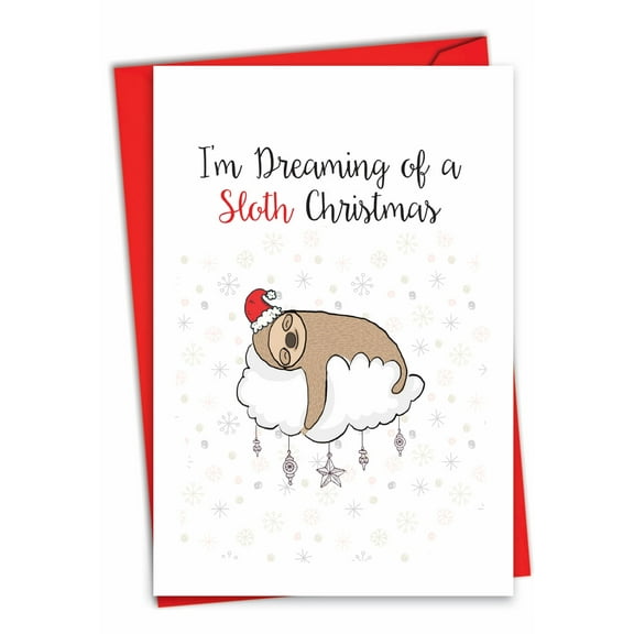 The Best Card Company Santa Christmas Greeting Card w/ 5x7 Envelope (1 Card), for Men, Women, Merry Christmas Holiday Punny Holidays Sloth C7122IXSG