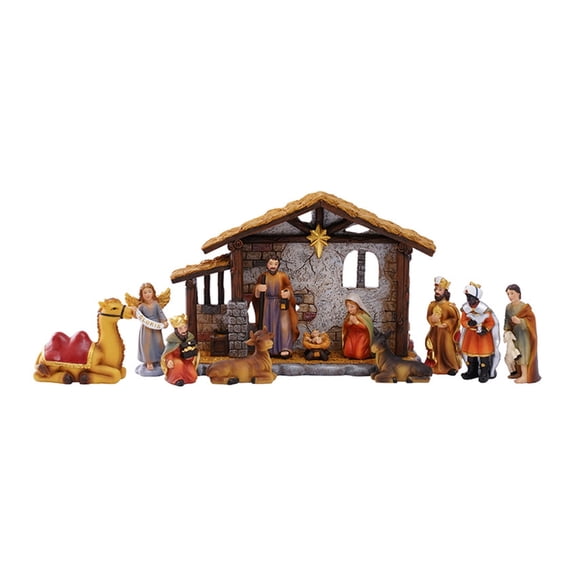 1. Christmas Nativity Scene Resin Manger Holy Family Set with Donkey, Tabletop Decor for Holiday Home