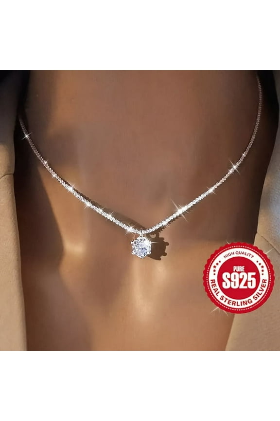1 Clarmo Ms. Ms. Necklace 925 Pure silver wedding necklace Yongong necklace Mother Day Luxury Ladies Jewelry Gift,Silver