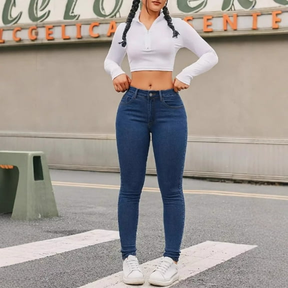 1 Classic Women's Jeans Solid color slim jeans with small feet, suitable for a variety of fashion wear