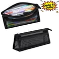 thumbnail image 1 of Under 1$ Clear Mesh Pencil Case,Double Layer Large Capacity Polyester Stationery Pouch,Japanese Style Portable Exam Pencil Box,Triangular Stand Up Pen Bag with Zipper for Classroom Office Home,Black, 1 of 8