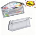 thumbnail image 1 of Under 1$ Clear Mesh Pencil Case,Double Layer Large Capacity Polyester Stationery Pouch,Japanese Style Portable Exam Pencil Box,Triangular Stand Up Pen Bag with Zipper for Classroom Office Home,Gray, 1 of 8