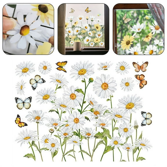 1 Clearance! Colorful Floral Bouquet Window Flower Window Clings Reusable Removable Double for Home Decor Stickers