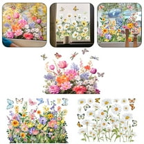 1 Clearance! Colorful Floral Bouquet Window Flower Window Clings Reusable Removable Double for Home Decor Stickers