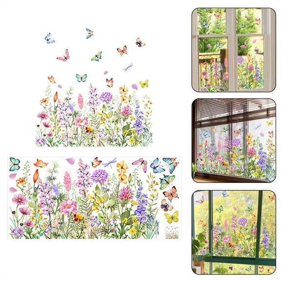 1 Clearance! Colorful Floral Bouquet Window Flower Window Clings Reusable Removable Double for Home Decor Stickers