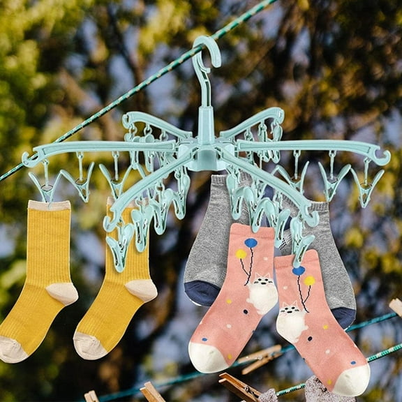 1 Clothes Hanger,Sock Drying Rack 24 Clips Plastic Laundry Clothes Hanger Rotatable Hanger Sock Dryer Foldable Portable Clothes Drying Rack Folding Sock Hanger for Socks Underwear Baby Clothes