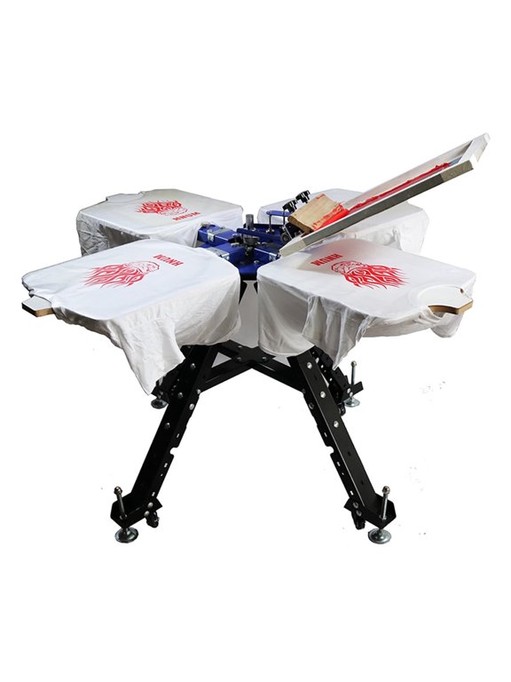 1 Color 4 Station Single Rotating Screen Printing Press with Adjustable Height Stand for T-Shirt Fabric Printing